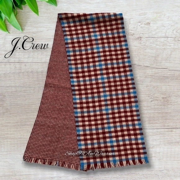J.Crew double faced plaid/houndstooth wool fringe scarf *shop@iamwarrior - Picture 4 of 10